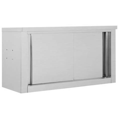 vidaXL Stainless Steel Kitchen Wall Cabinet with Sliding Doors